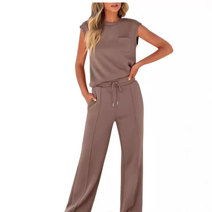 Womens Sleeveless Top High Waist Wide Leg Pants