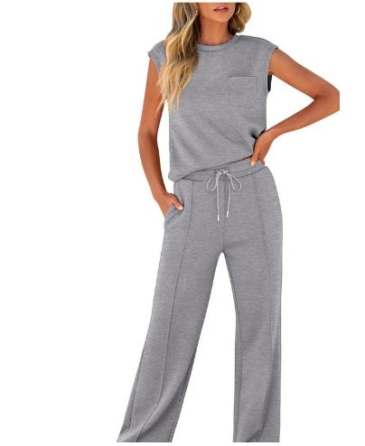 Womens Sleeveless Top High Waist Wide Leg Pants