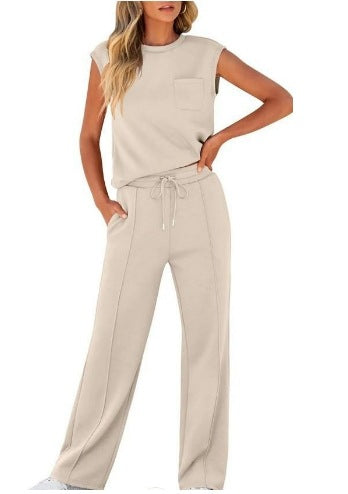 Womens Sleeveless Top High Waist Wide Leg Pants