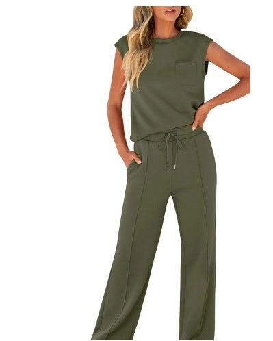 Womens Sleeveless Top High Waist Wide Leg Pants