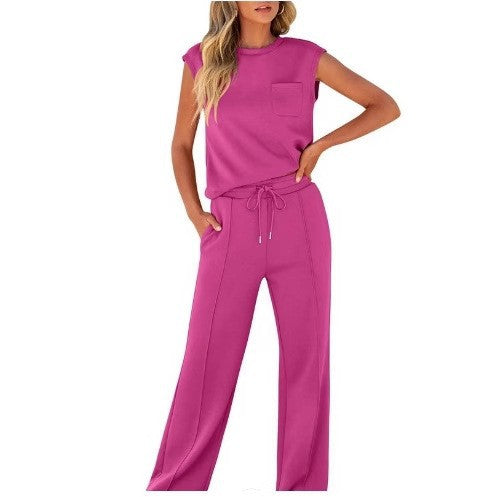 Womens Sleeveless Top High Waist Wide Leg Pants