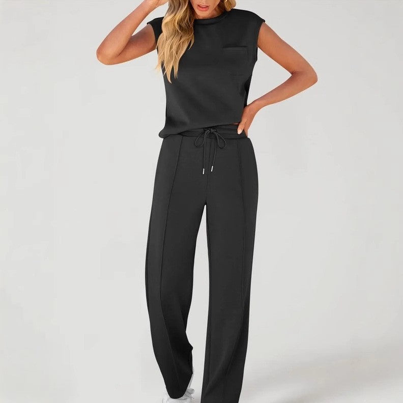 Womens Sleeveless Top High Waist Wide Leg Pants