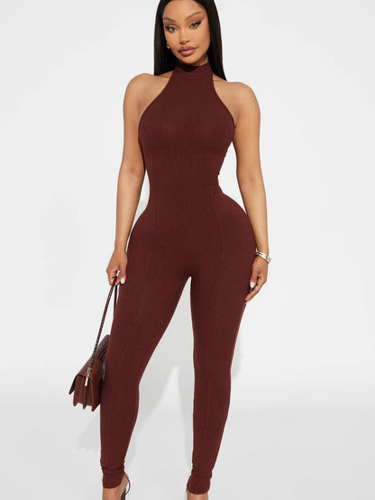 Womens Slim Fit Backless Yoga Jumpsuit