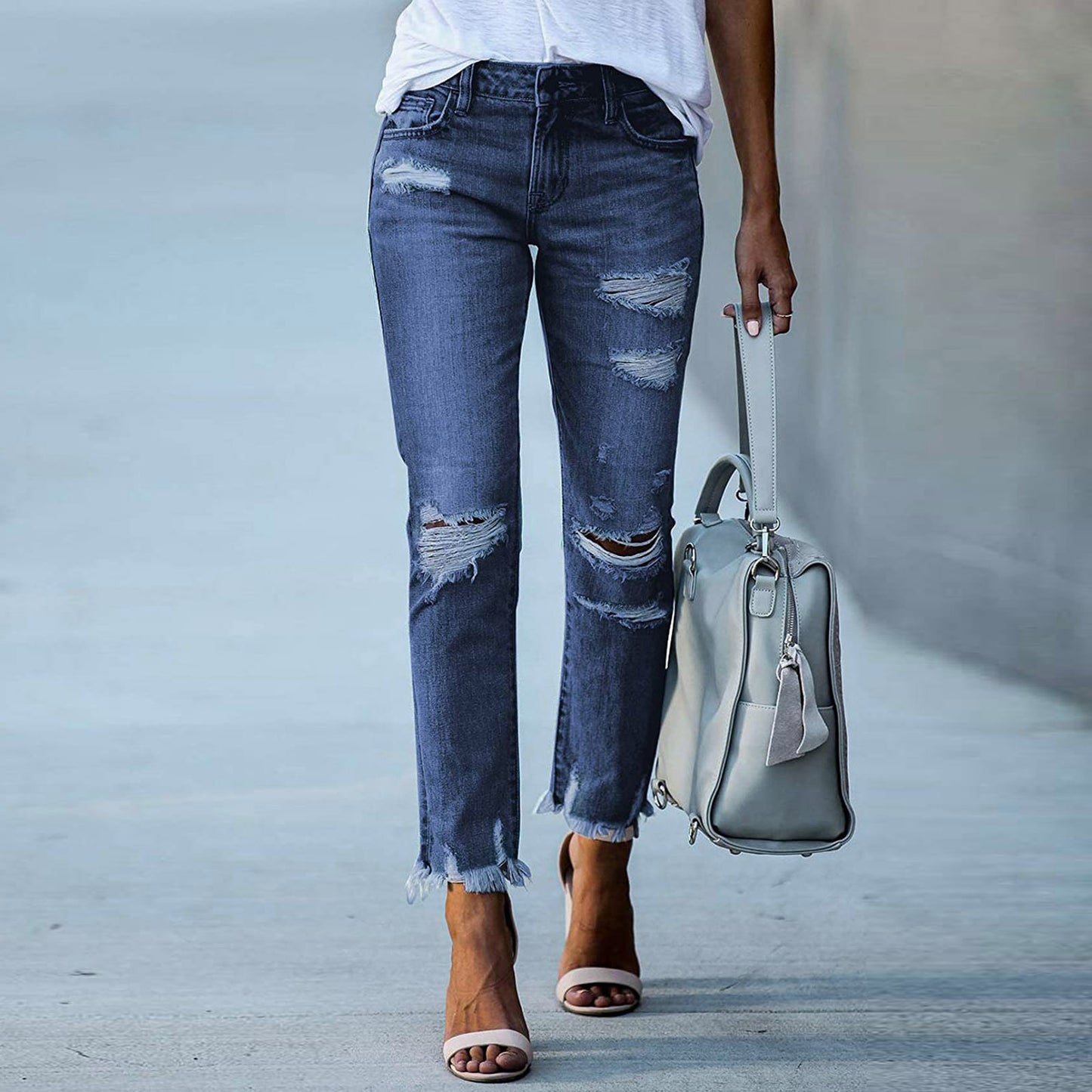 Womens Slim Fit Ripped Jeans