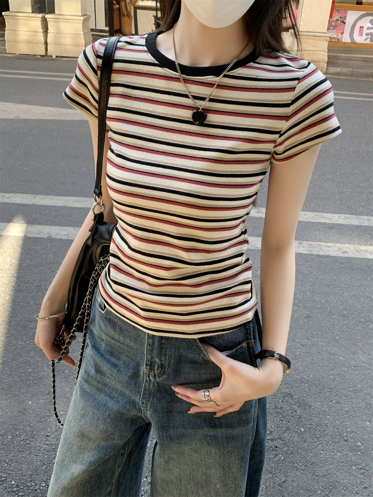 Womens Slim Fit Striped T-Shirt