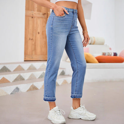 Womens Slim Straight Cropped Jeans