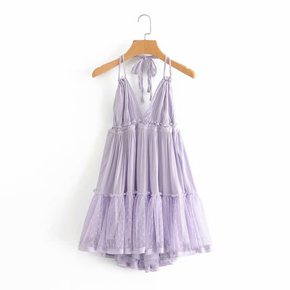 Womens Sling Backless Mesh Dress