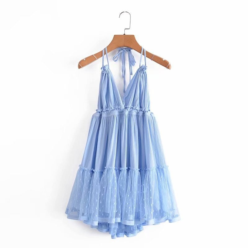Womens Sling Backless Mesh Dress