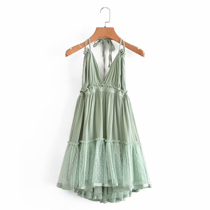 Womens Sling Backless Mesh Dress