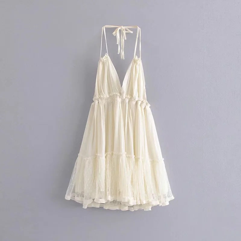 Womens Sling Backless Mesh Dress
