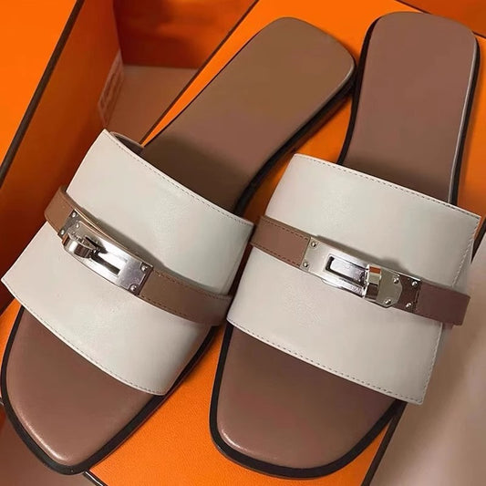 Womens Slip On Slippers Square Toe Flat Sandals