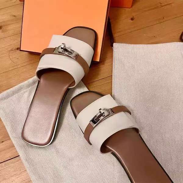 Womens Slip On Slippers Square Toe Flat Sandals