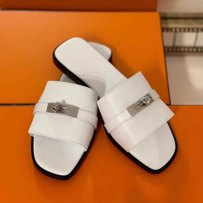 Womens Slip On Slippers Square Toe Flat Sandals