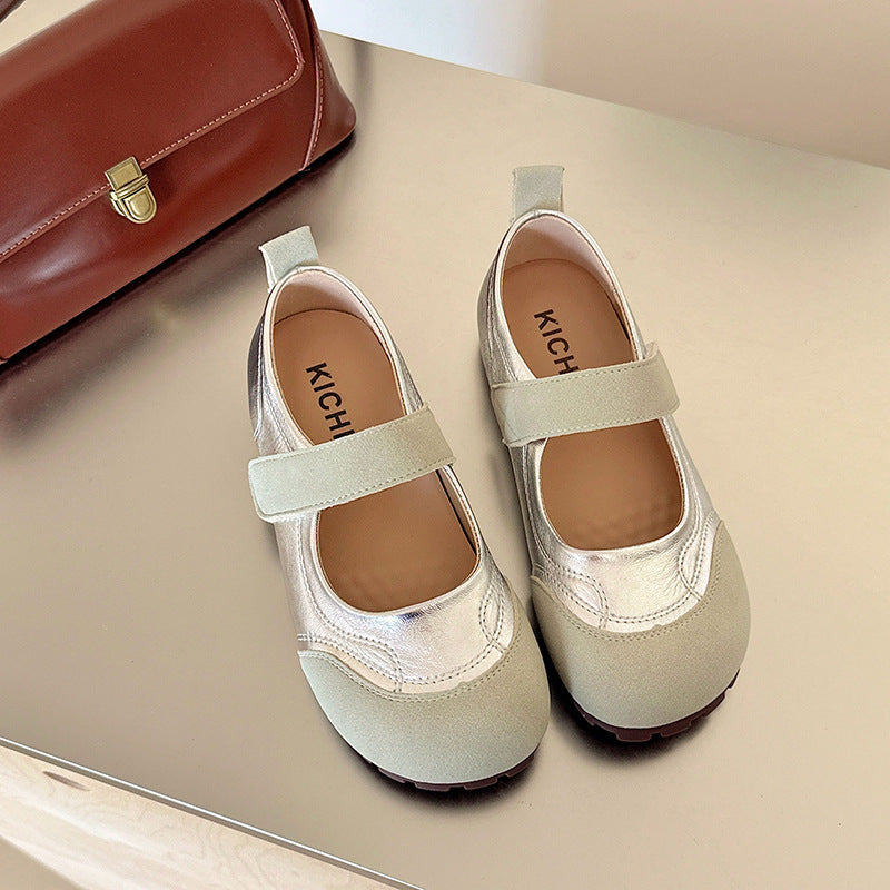 Womens Soft Leather Mary Jane Flat Shoes