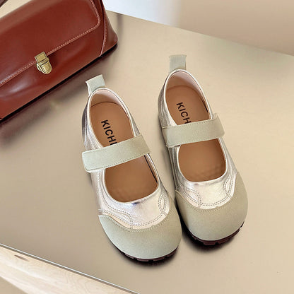 Womens Soft Leather Mary Jane Flat Shoes