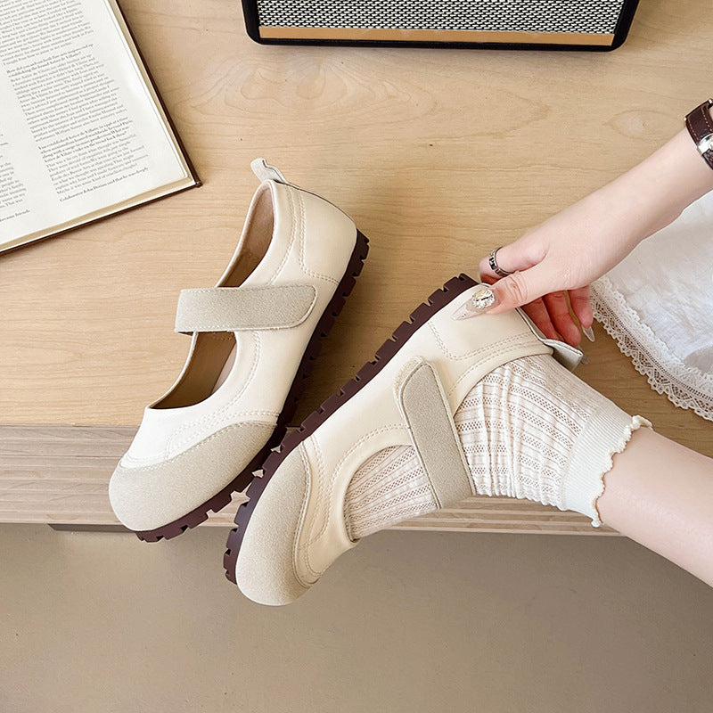 Womens Soft Leather Mary Jane Flat Shoes
