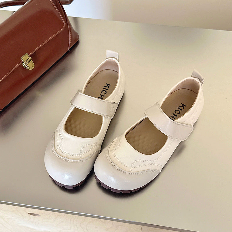 Womens Soft Leather Mary Jane Flat Shoes