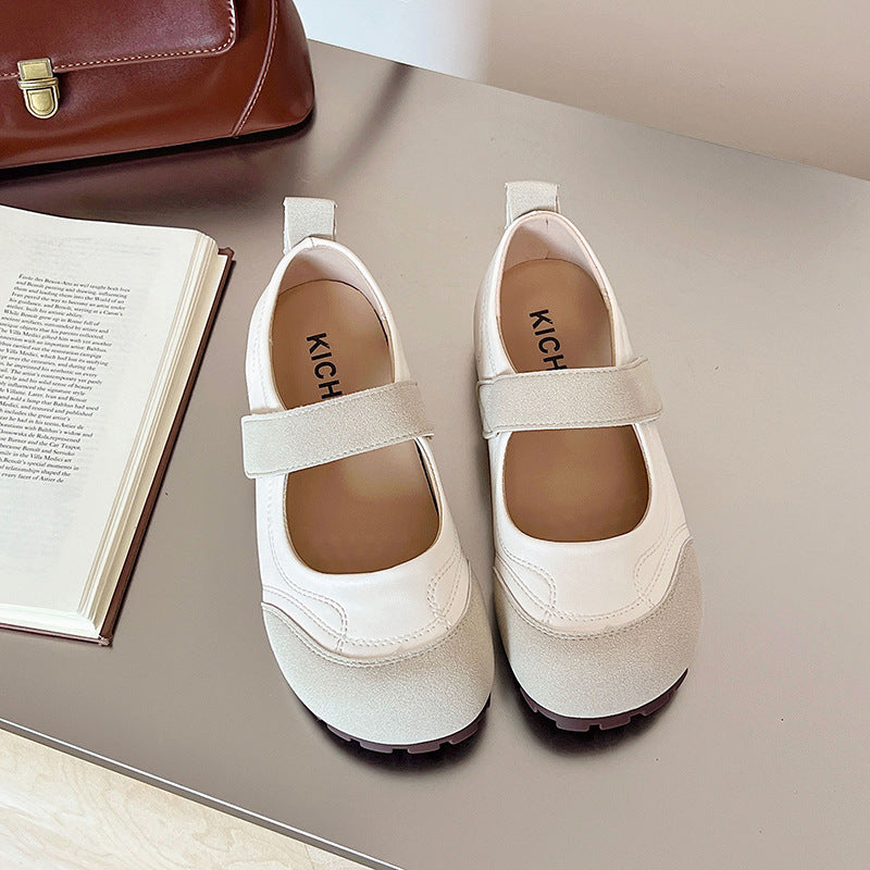 Womens Soft Leather Mary Jane Flat Shoes