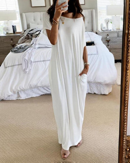Womens Solid Color Casual Dress