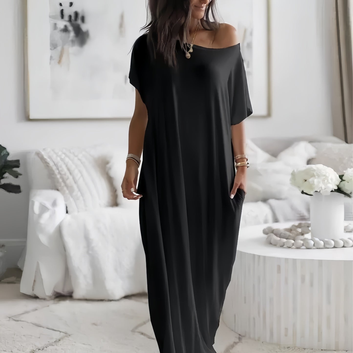 Womens Solid Color Casual Dress