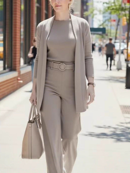 Womens Solid Color Knit Top and Pants Set