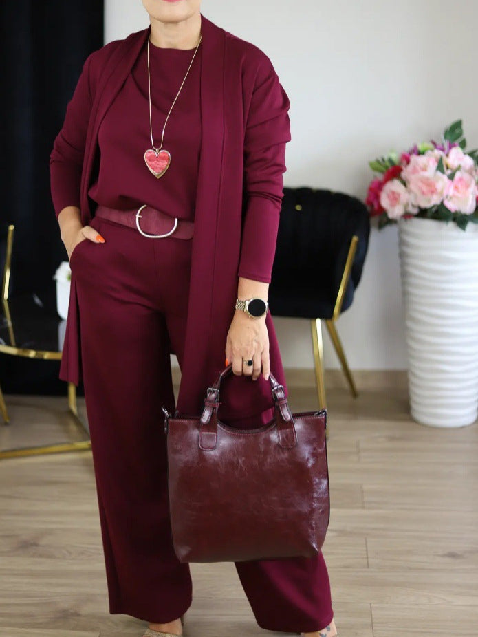 Womens Solid Color Knit Top and Pants Set