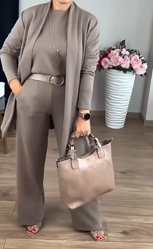 Womens Solid Color Knit Top and Pants Set