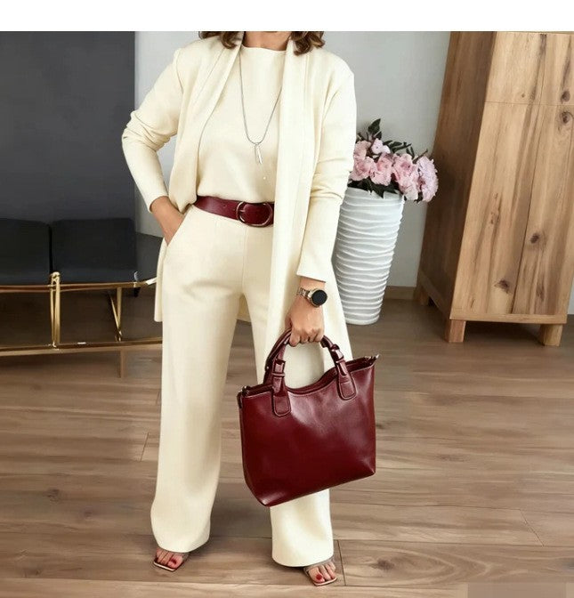 Womens Solid Color Knit Top and Pants Set