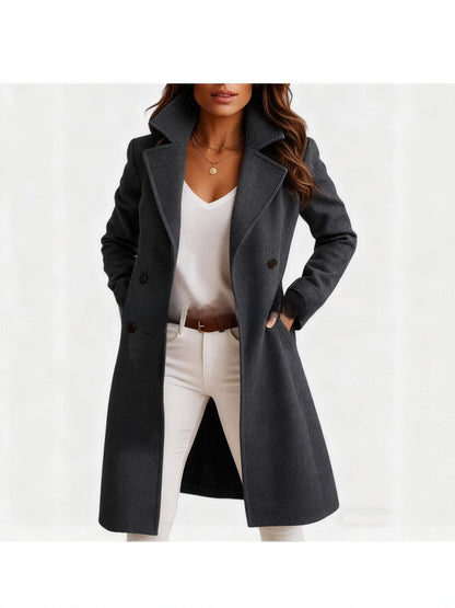 Womens Solid Color Lapel Woolen Trench Coat