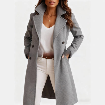 Womens Solid Color Lapel Woolen Trench Coat