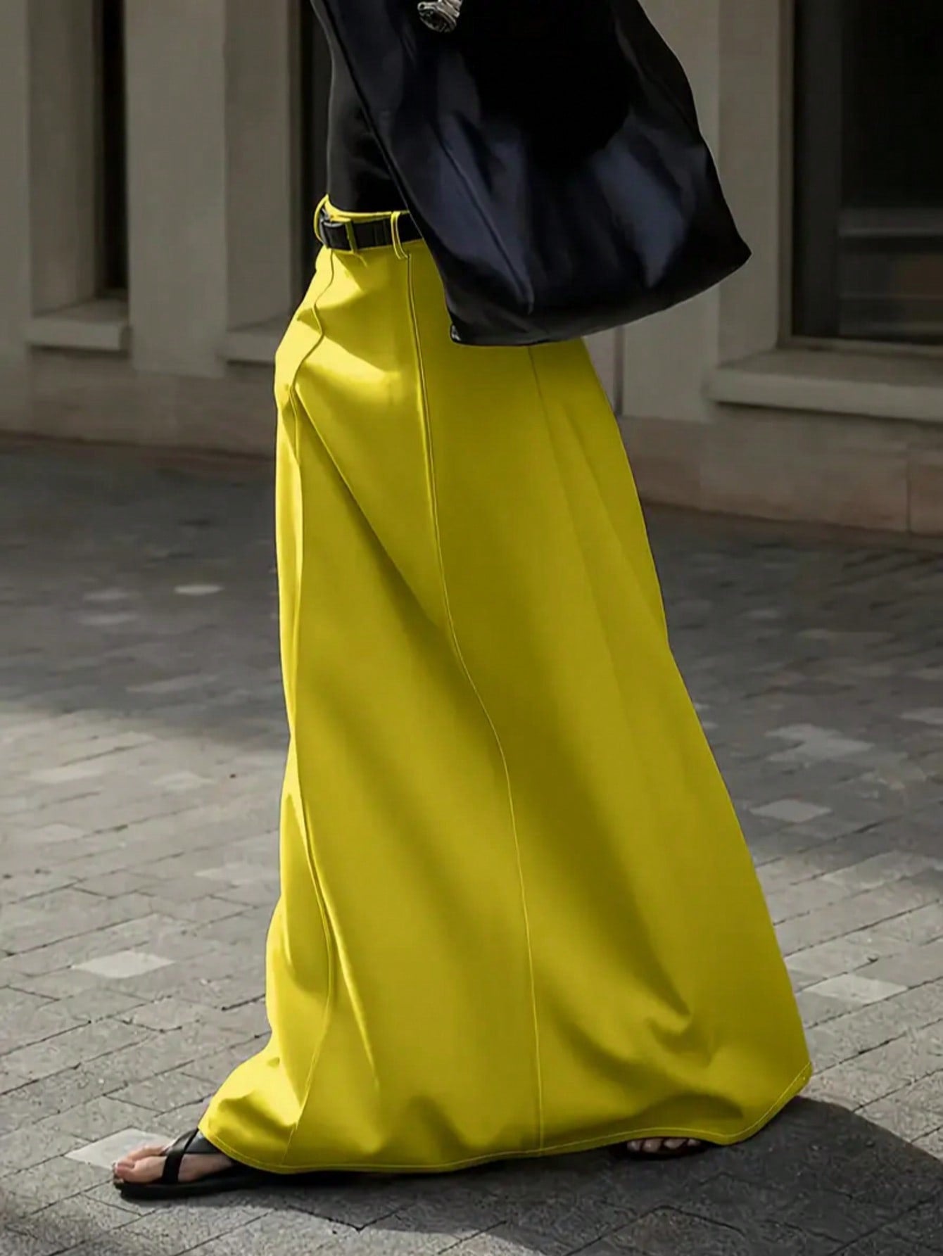 Womens Solid Color Long Skirt with Pockets