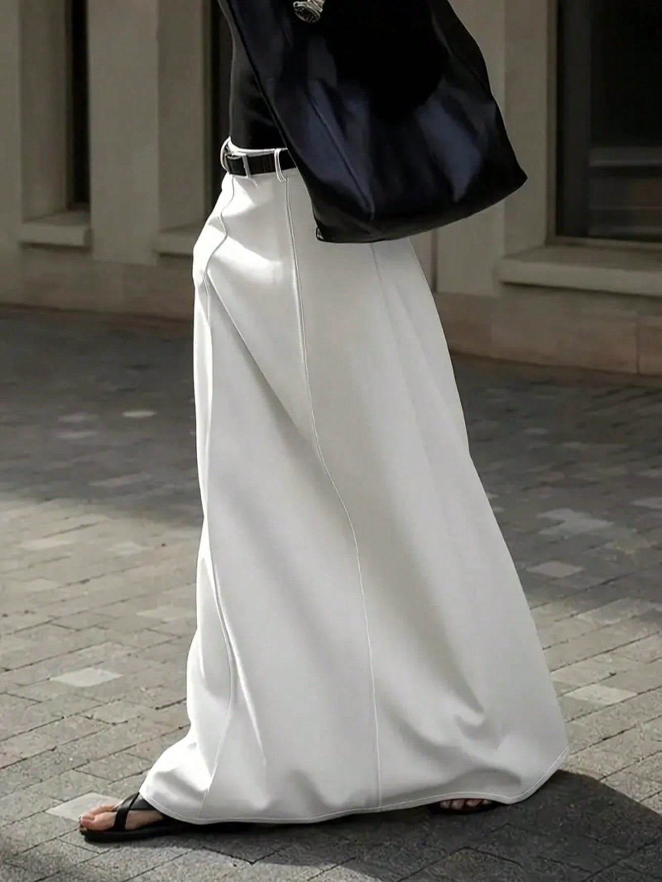 Womens Solid Color Long Skirt with Pockets