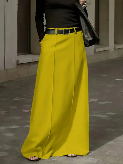 Womens Solid Color Long Skirt with Pockets