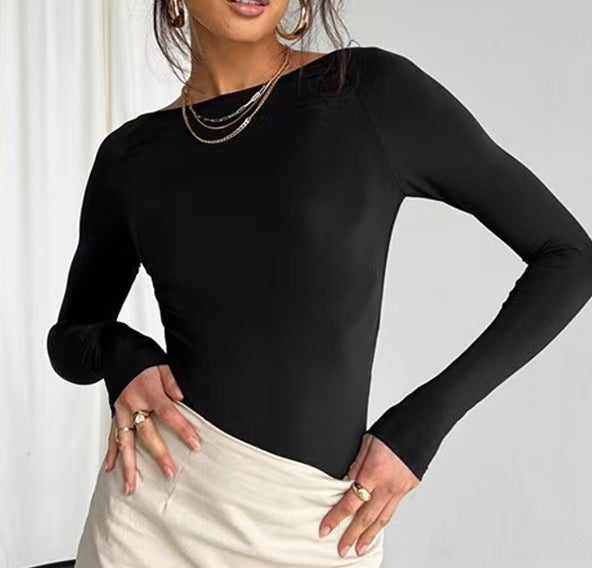 Womens Solid Color Long Sleeve T-Shirt