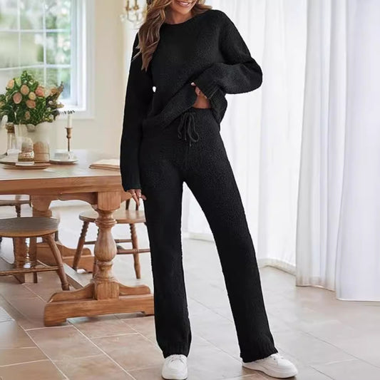 Womens Solid Color Long Sleeve Top and Pants Set