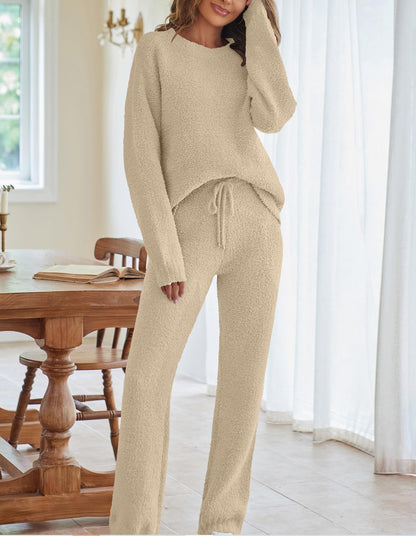 Womens Solid Color Long Sleeve Top and Pants Set