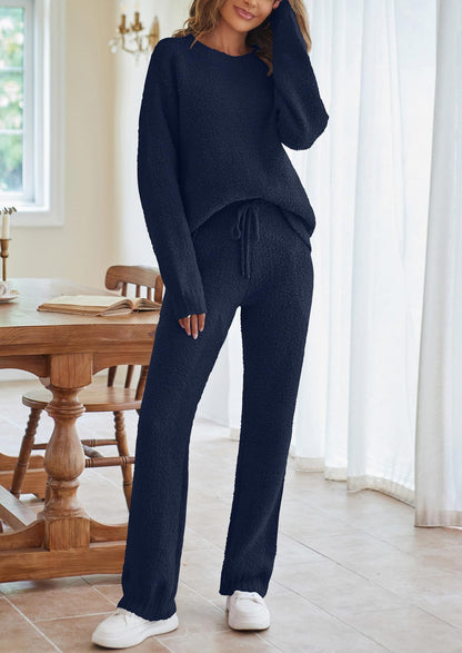 Womens Solid Color Long Sleeve Top and Pants Set