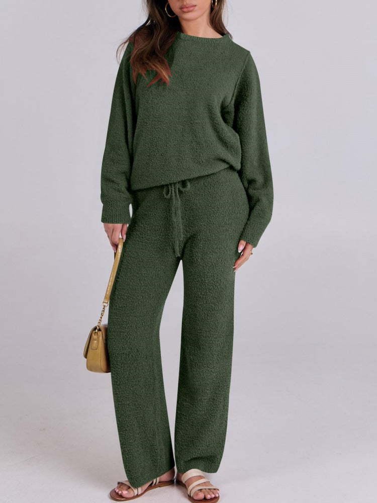 Womens Solid Color Long Sleeve Top and Pants Set
