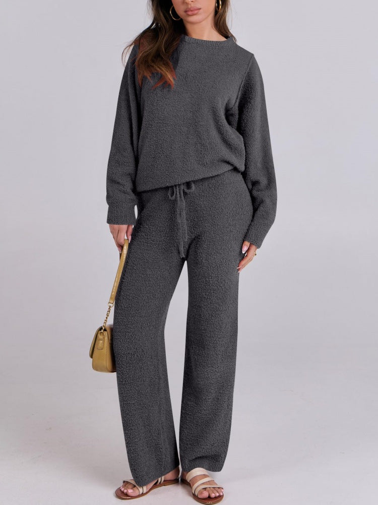 Womens Solid Color Long Sleeve Top and Pants Set