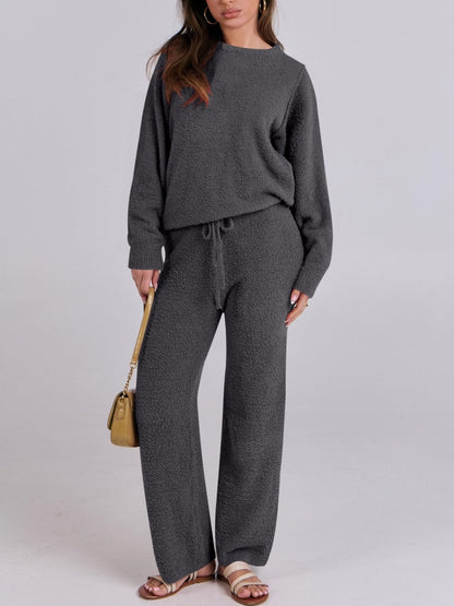Womens Solid Color Long Sleeve Top and Pants Set