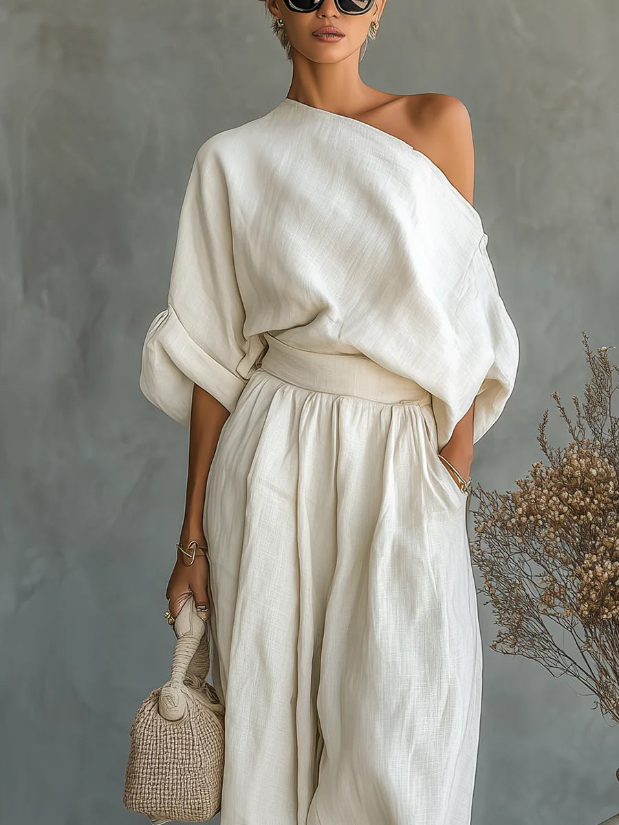 Womens Solid Color OffShoulder TwoPiece Set