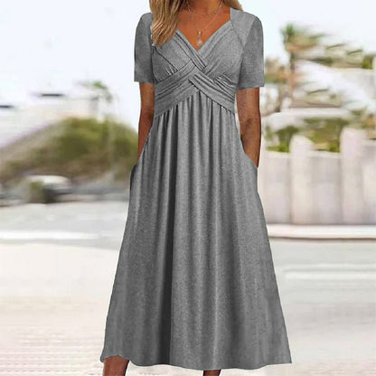 Womens Solid Color Pullover Dress