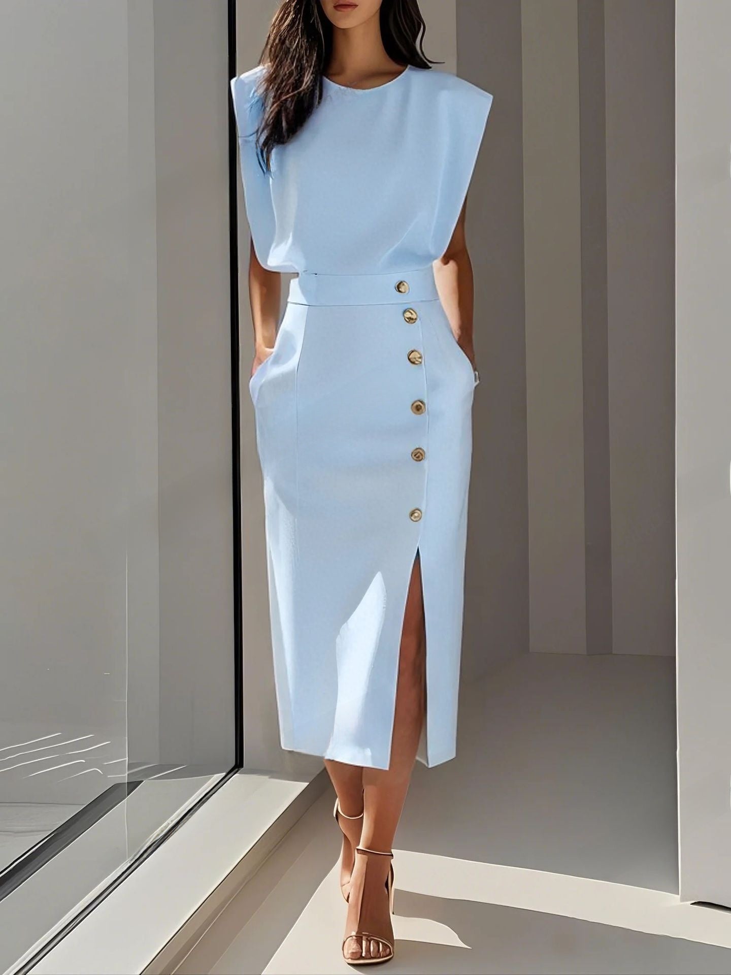 Womens Solid Color Summer Dress
