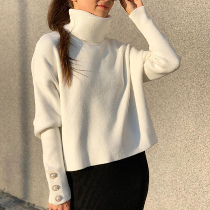 Womens Solid Color Turn-Down Collar Knit Sweater
