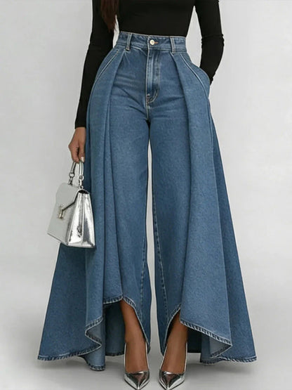 Womens Solid Color Wide Leg Straight Pants