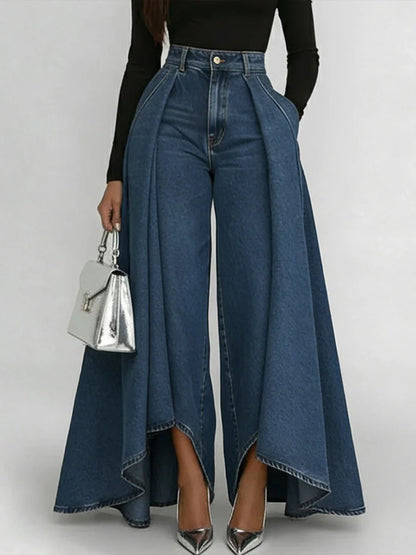 Womens Solid Color Wide Leg Straight Pants