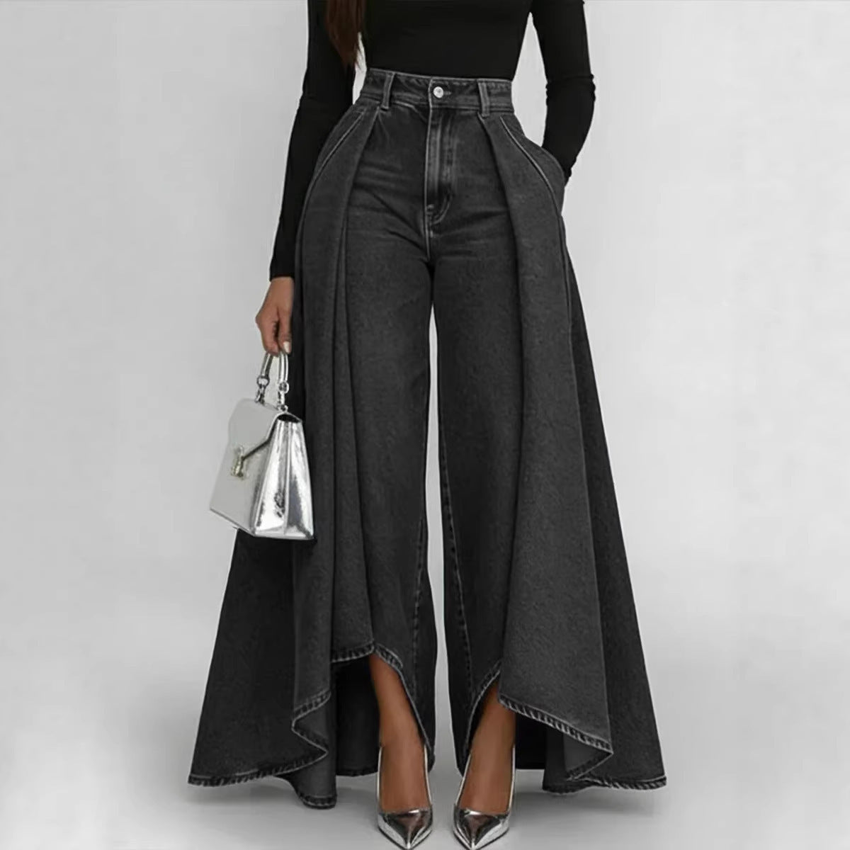 Womens Solid Color Wide Leg Straight Pants