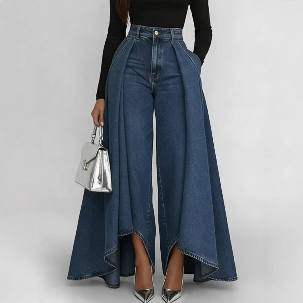 Womens Solid Color Wide Leg Straight Pants