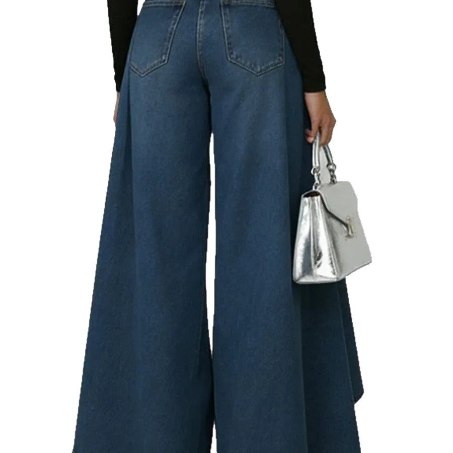 Womens Solid Color Wide Leg Straight Pants