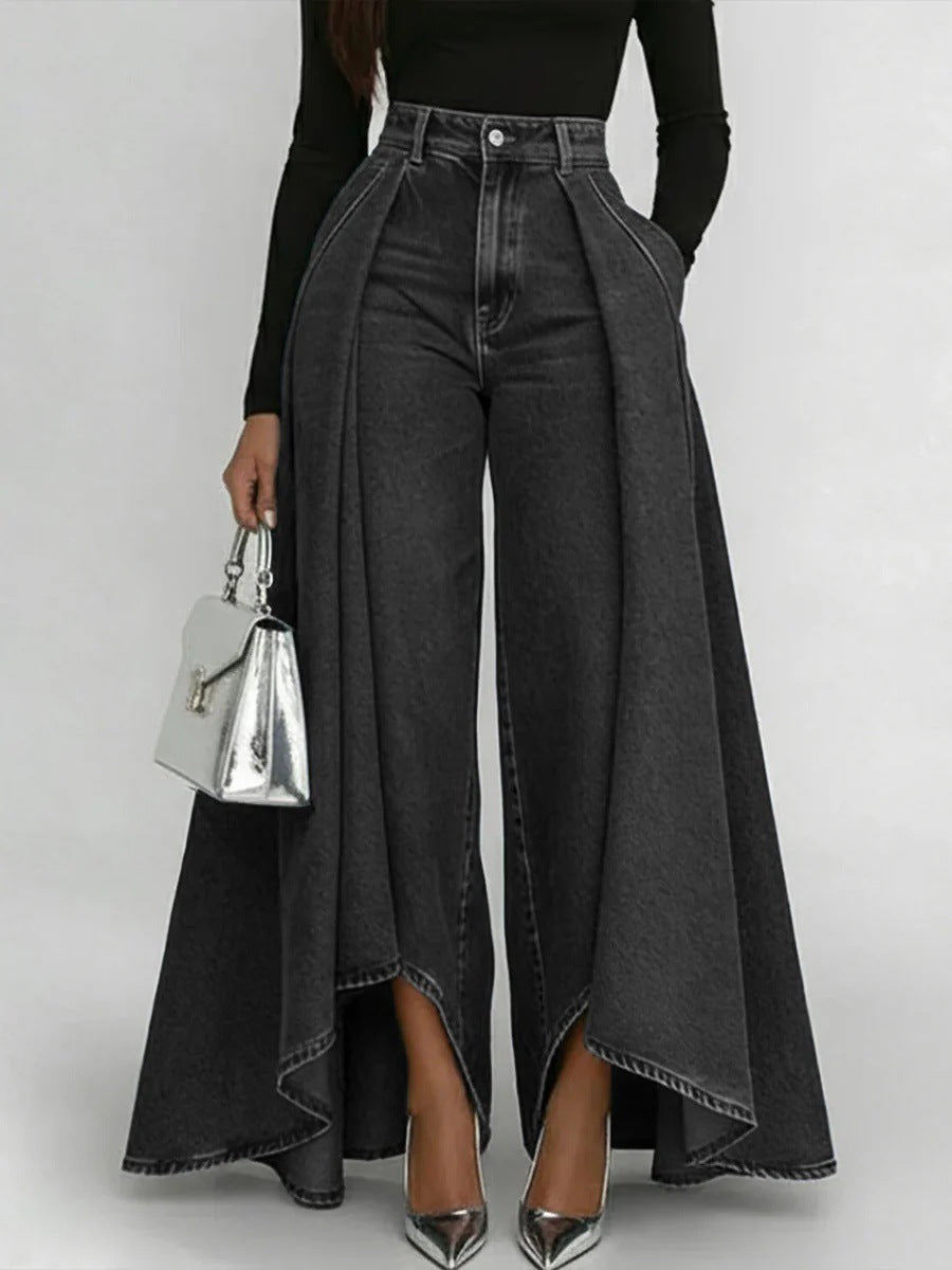Womens Solid Color Wide Leg Straight Pants